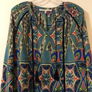 Geometric Print Blouse with Tassels